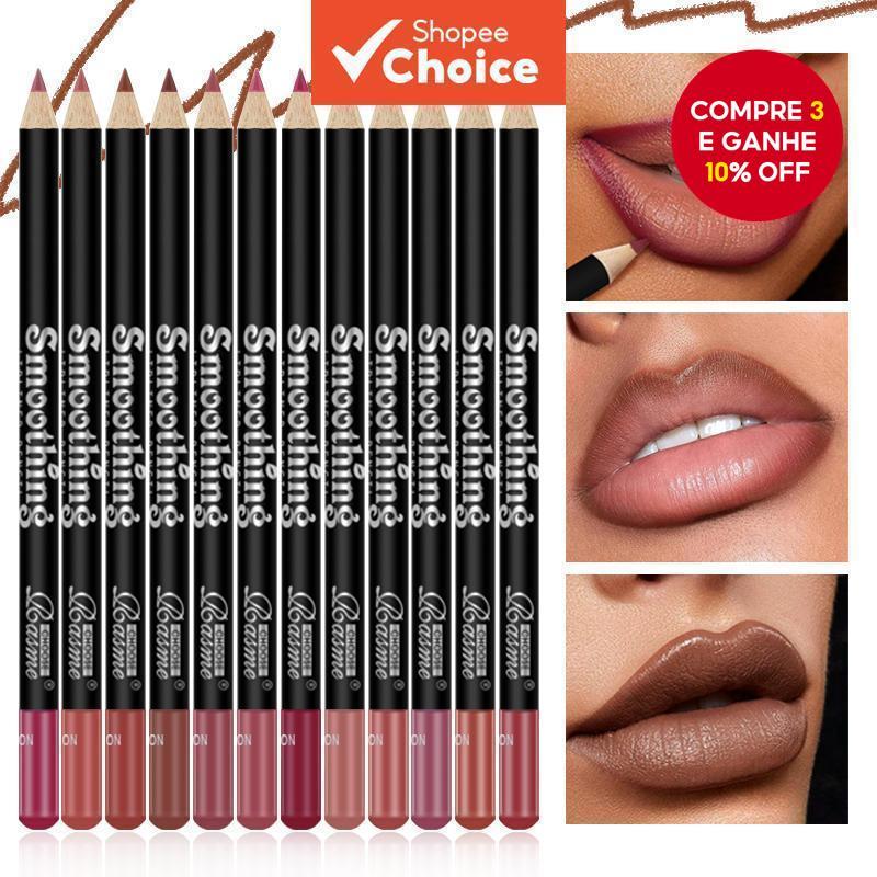 Conjunto De Delineador Labial De Doze Cores , De Longa Duração , À Prova De Manchas , Fácil De Aplicar , Resistente A Tr em Oferta na Shopee