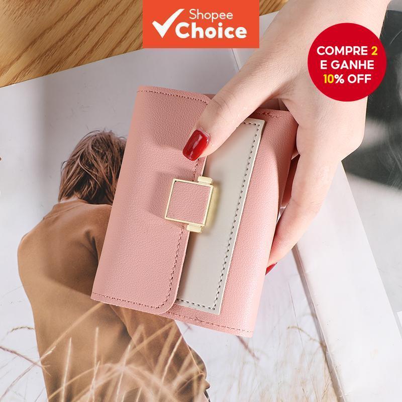 Mini Carteira Feminina Bloco De Cores Estilo Coreano Bonito Curto Moeda Bolsa Titular Do Cartão De Estudante