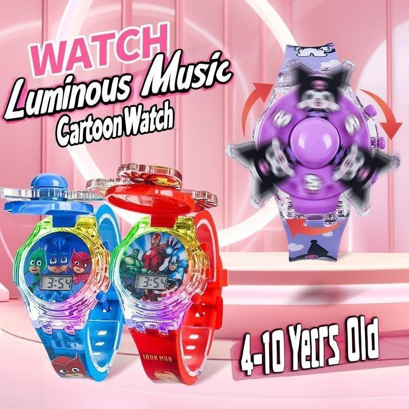 Relógio Musical Luminoso Kuromi 2025 Com Giroscópio Giratório Flip Sanrio Melody Kids Eletrônico LED Piscante Colorido B