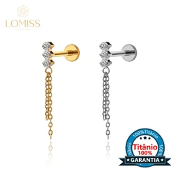 Piercing Labret Titânio Pvd 3 Zircônias Com Corrente Pingente Helix Tragus Conch Nariz Boca Piercing Orelha