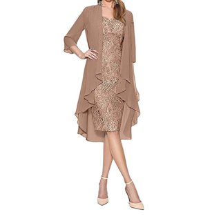 Vestido sem mangas com decote em V de comprimento médio para mulheres + conjunto de 2 peças com xale em Oferta na Shopee