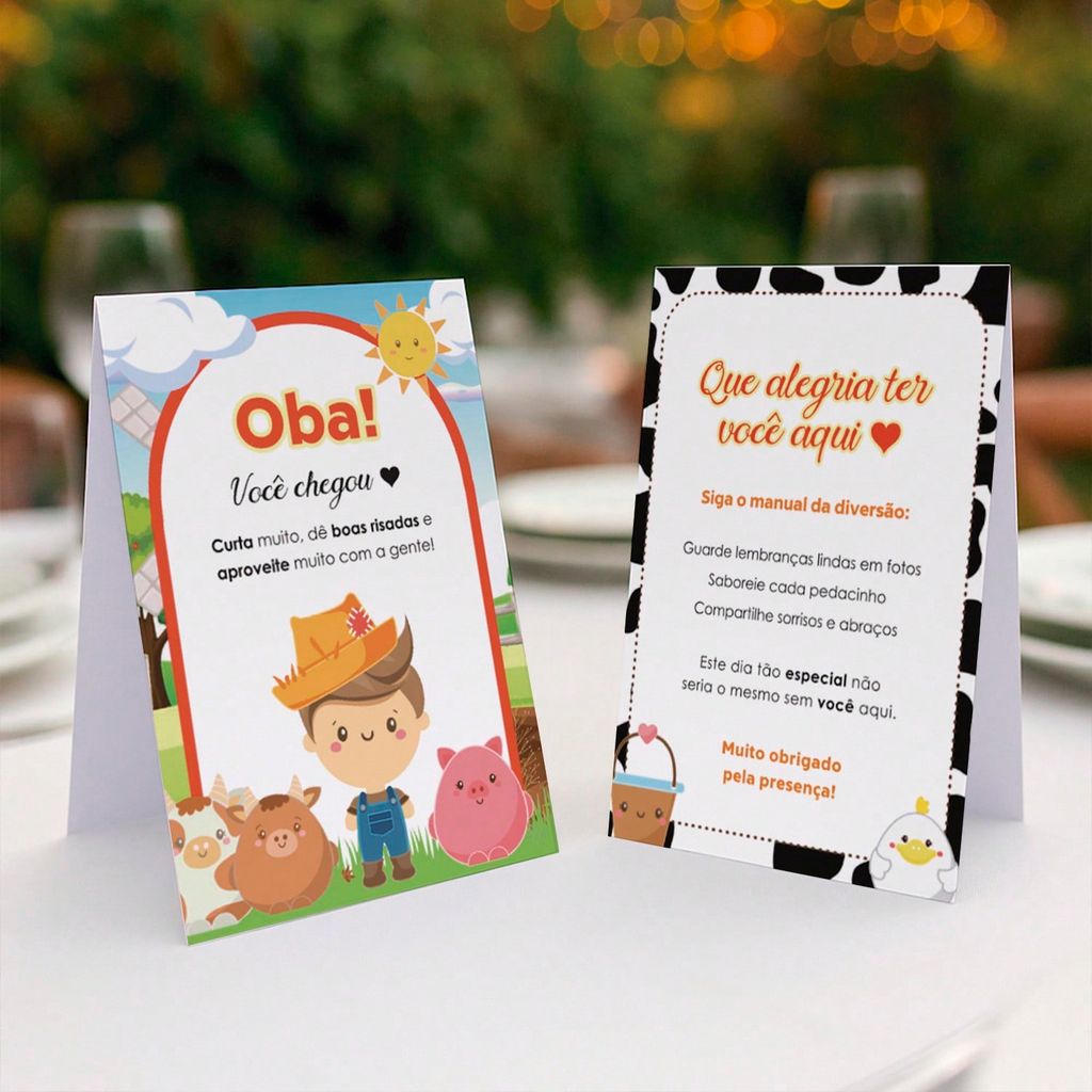 Placas de Mesa Fazendinha Fofa - Centro de Mesa e Agradecimento Animais Fazenda - Lembrancinha Festa