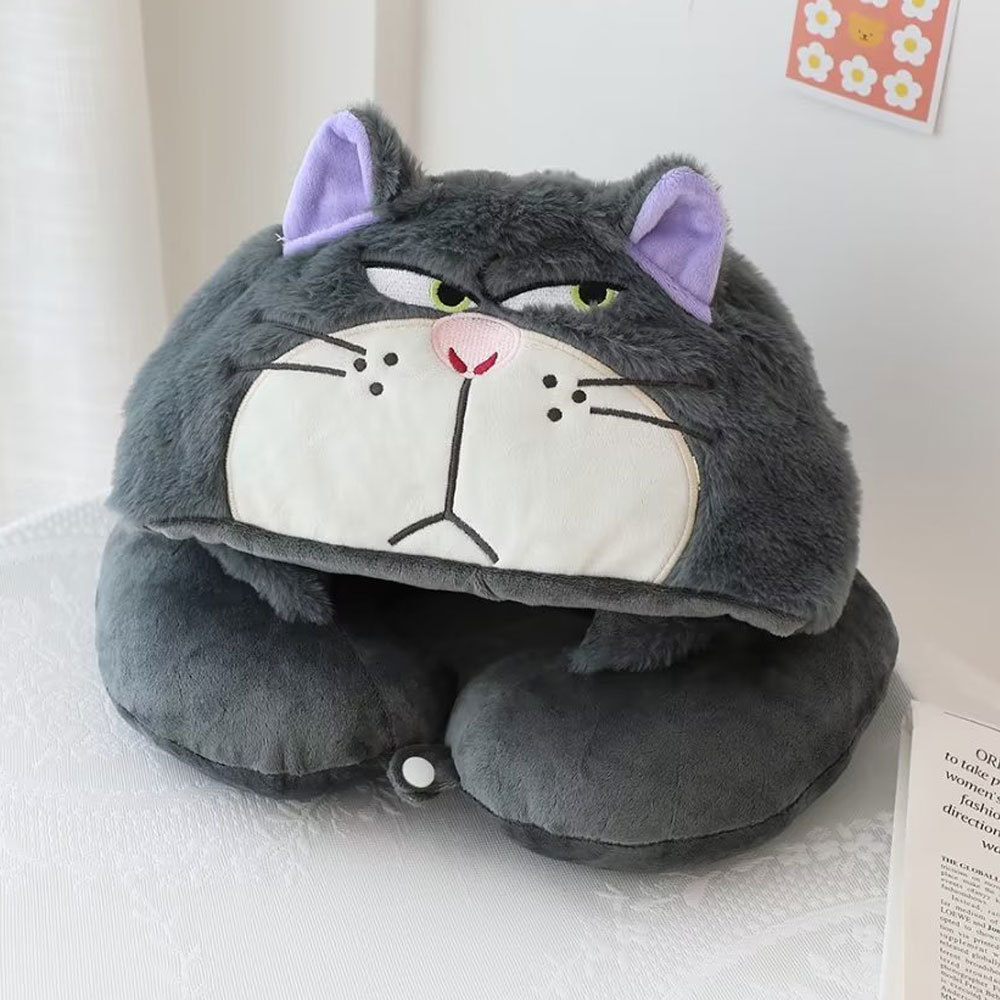 Almofada De Pescoço Em Forma De U Com Capuz De Pelúcia Esquilo