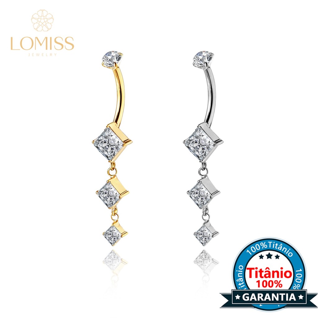 Piercing Banana Umbigo Com Pingente 3 Zircônias Titânio 1,6x10 mm em Oferta na Shopee