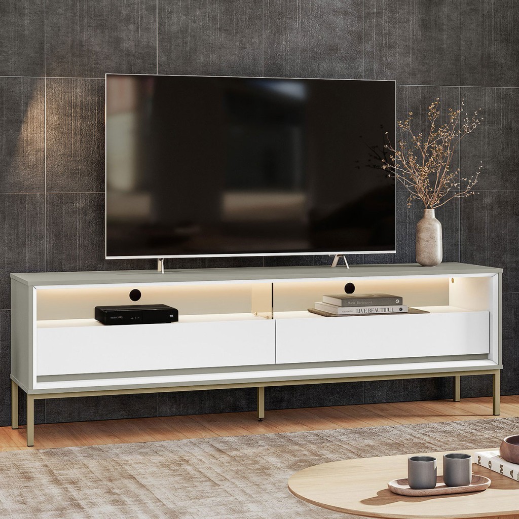 Rack para TV Até 65 Polegadas Peridoto 2 Gavetas com Led - Pnr Móveis