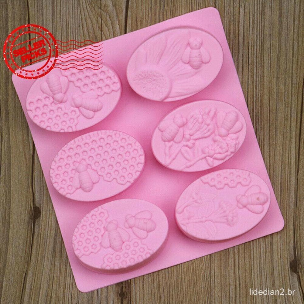 Molde de Silicone para Sabonete Mel Abelha 1 Peça 6 Blocos DIY Sabonete Artesanal 3D O4C2