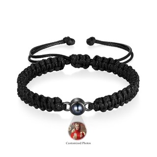 Pulseira de Casal Personalizada em Corda Trançada - Presente de Projeção em Aço Inoxidável Preto (Apenas para Homens)