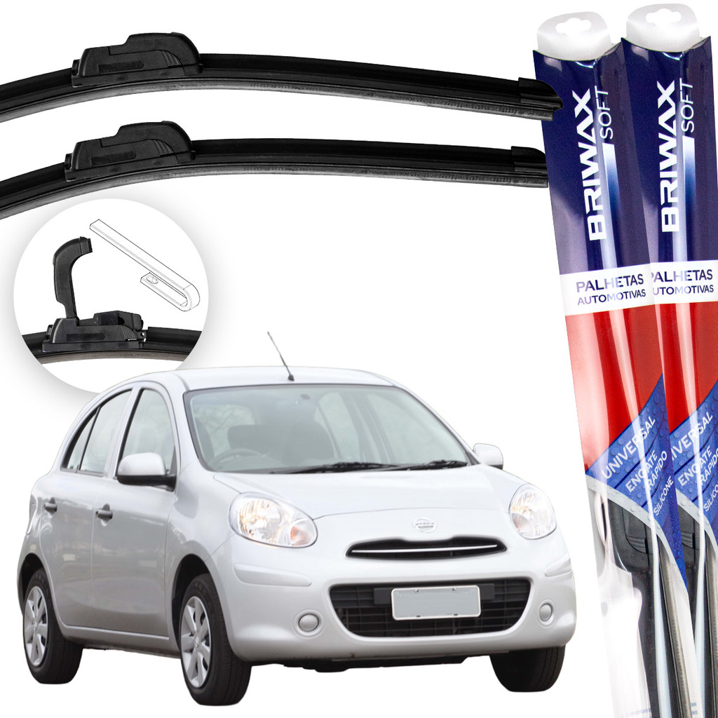 Jogo Palhetas Limpador Parabrisa Nissan March 2011 Até 2024 Gancho Universal