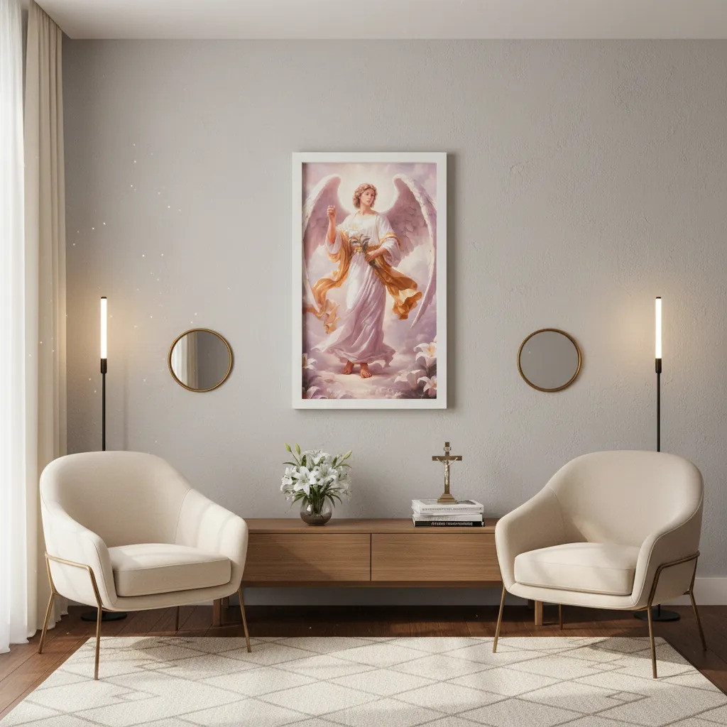 Quadro Decorativo São Gabriel Arcanjo Mensageiro de Deus Imagem Católica Fé Proteção e Luz Divina