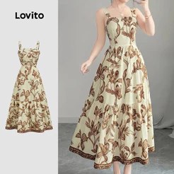 Lovito Floral Elegante Padrão de Vestido Zíper Flores Vestido de Primavera/verão para mulheres LBL34038