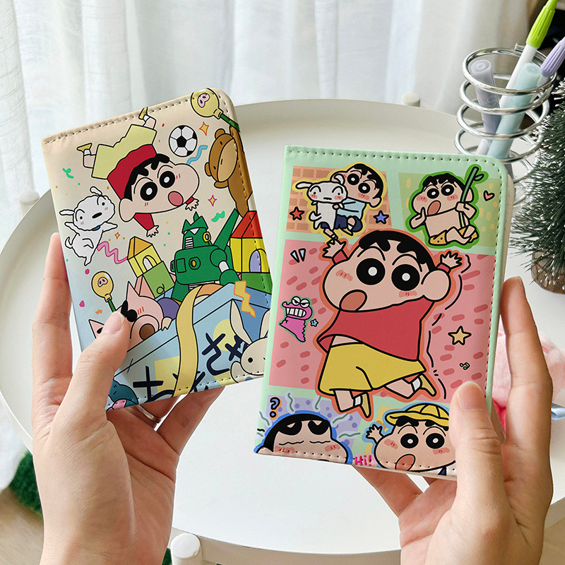 Crayon Shin-Chan porta-passaporte de desenho animado, bolsa protetora para documentos, porta-cartões multifuncional, via