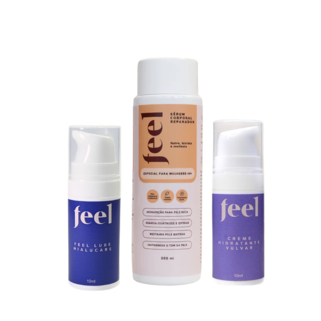 Kit Adeus Ressecamento Feel Sérum Corporal 200ml Mini Hialucare e Creme Vulvar Vegano Menopausa