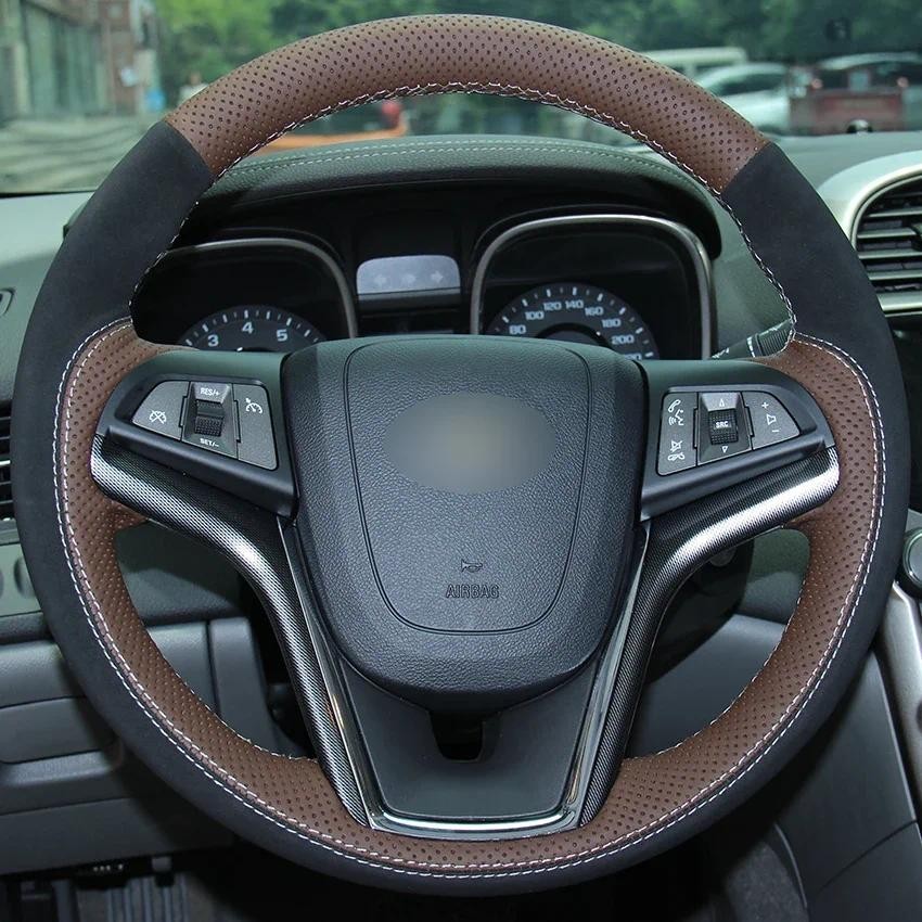 Capas De Volante De Carro Em Camurça Preta De Couro De Café Para Chevrolet Malibu 2011-2014 Volt 2011-2015 Direção Autom