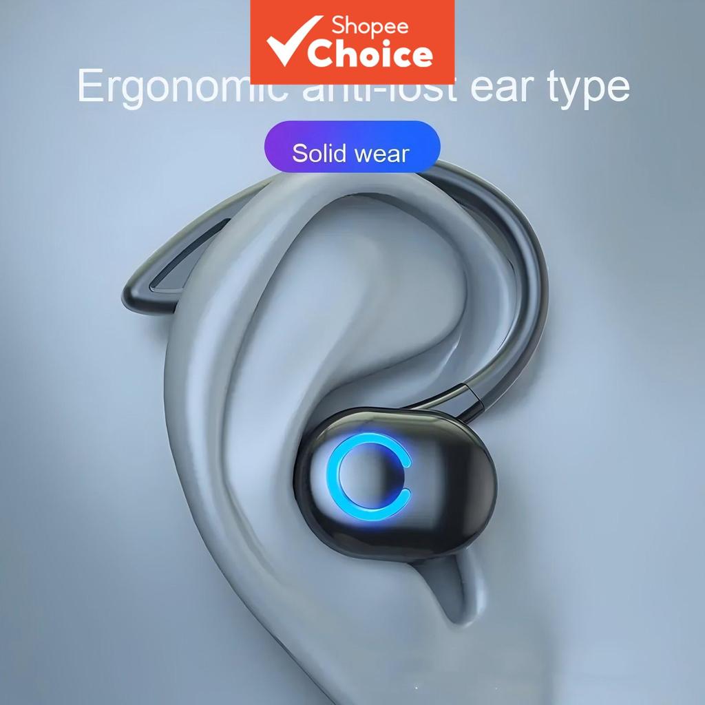 Fones de ouvido de uma só orelha com gancho, sem fio, esportivos, com microfone, leves, confortáveis, fones