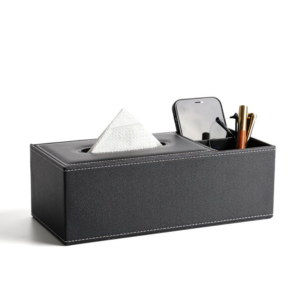 Organizador de mesa em couro para controle remoto e caixa de lenços, organizador de objetos diversos.