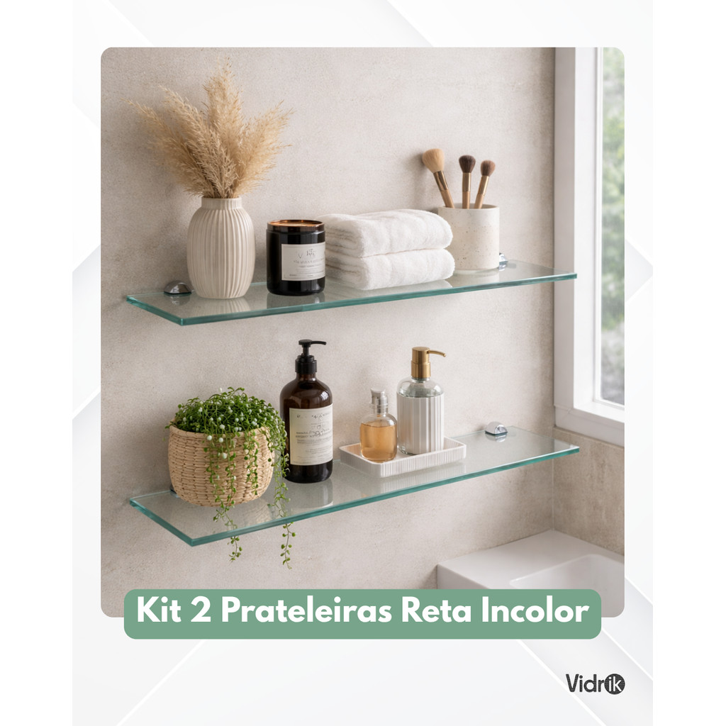 KIT 2 PRATELEIRAS DE VIDRO ORGANIZADOR 50X15 8MM INCOLOR