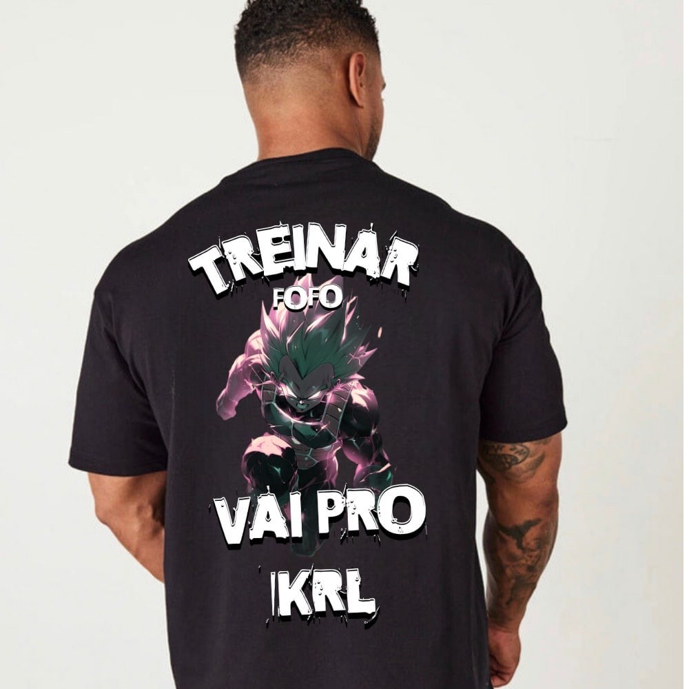 Camiseta Oversized Preta Confortável 100% Algodão Modelo "Vegeta Treino Fofo" Camisa para Academia