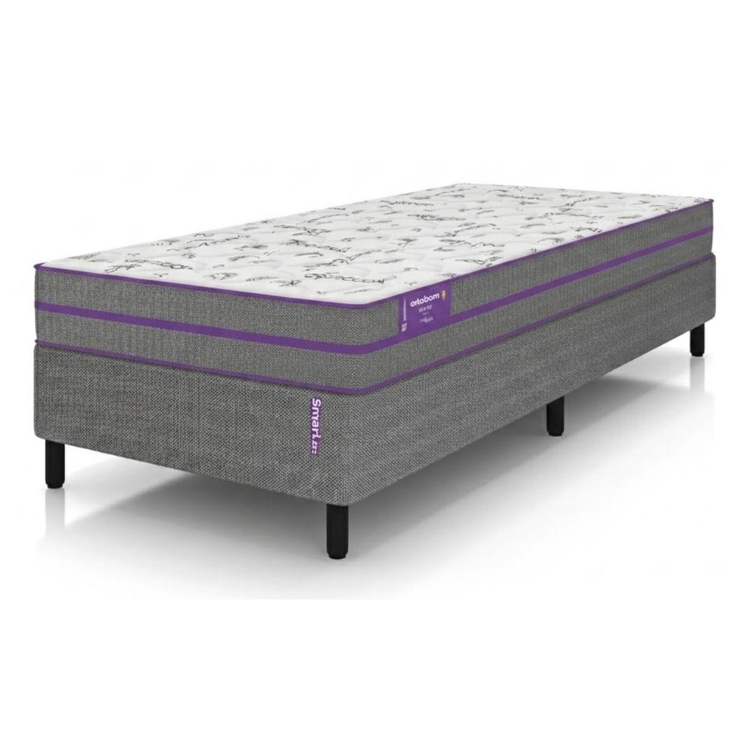 Base Box Com Colchão Solteiro D28 EXTRA FIRME 78x188x55 Ortovip Ortopédico Cinza e Branco SmartZzz By Plumatex