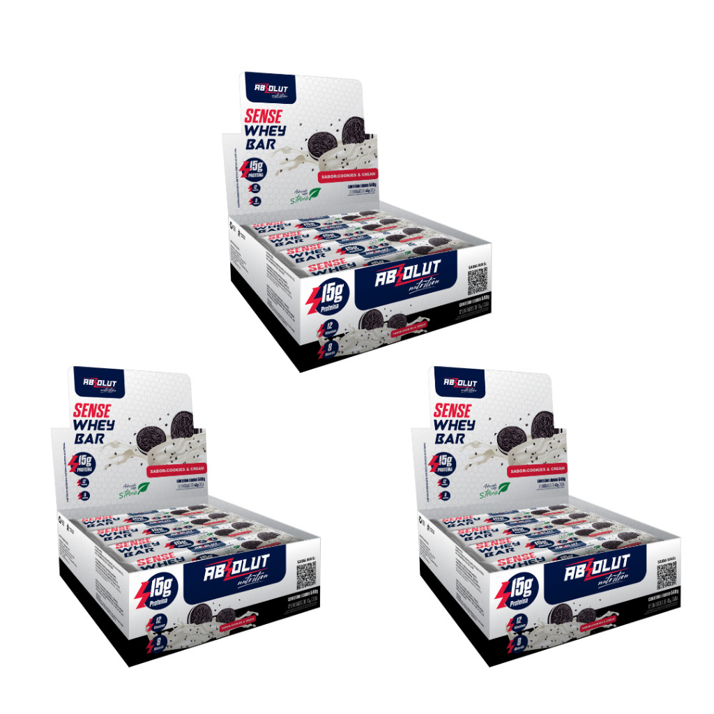 Kit 3 caixas de Barras De Proteína Sense Bar Absolut Nutrition 12 Unid