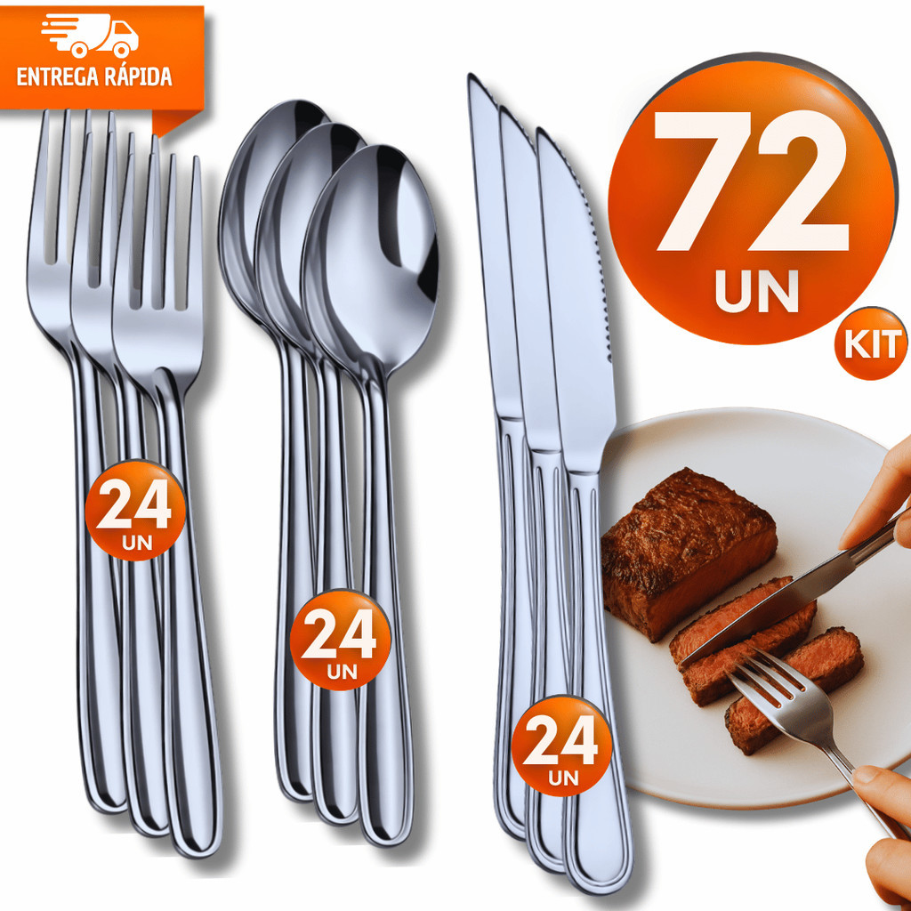 KIT de Talheres 72/48/24/18 Aço Inox Facas Garfos Colheres Talher Garfo Faca Colher Utilidades