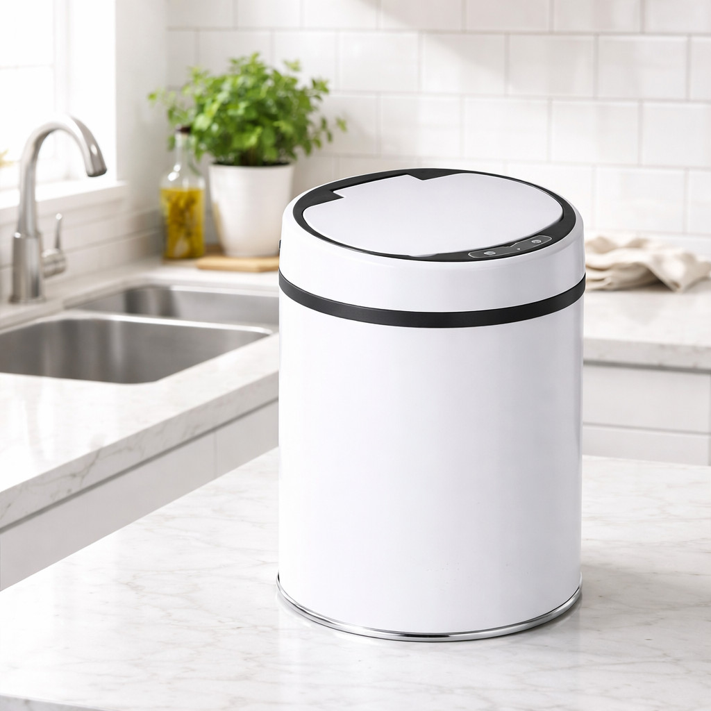 Lixeira Automática 8L Com Sensor Inox Branca Para Banheiro
