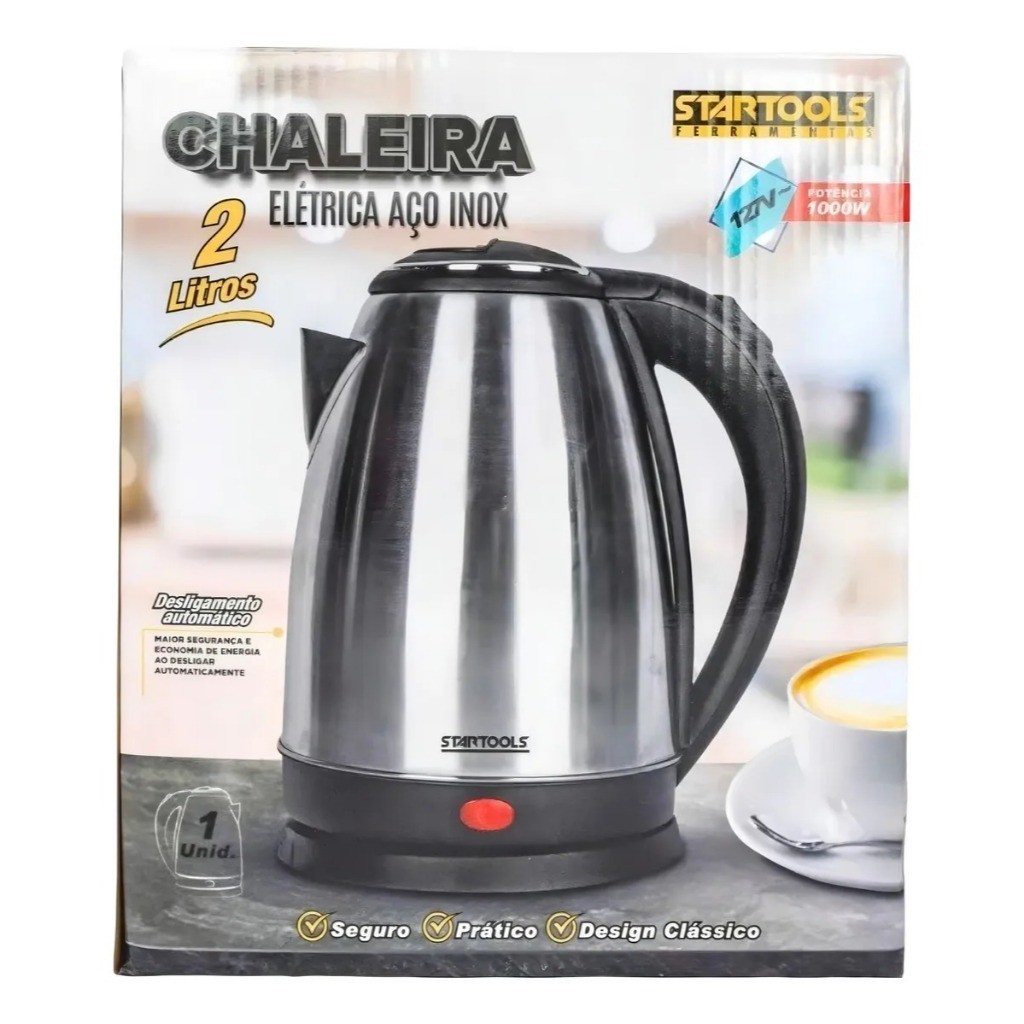 Chaleira Elétrica Inox 2 Litros 220v Aquecimento Rápido Startools Cinza