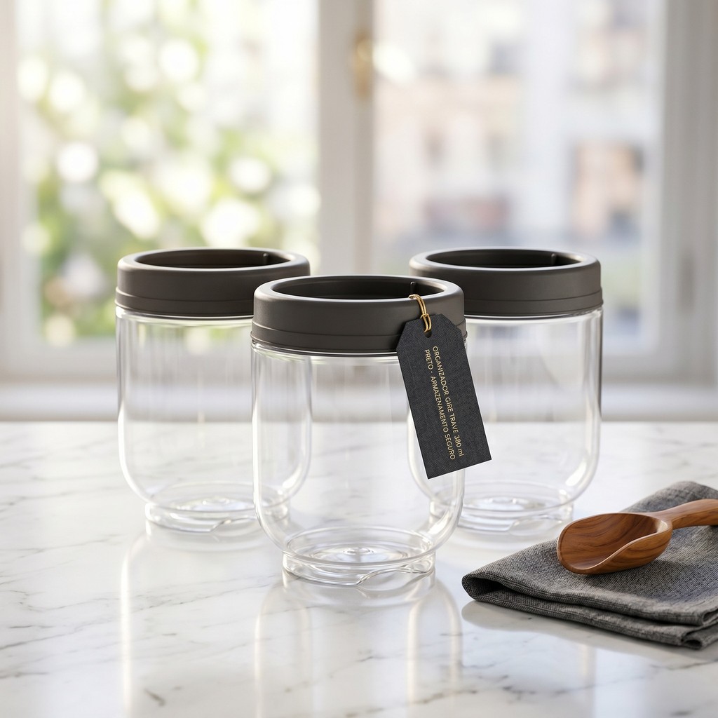 Organizador Gire Trave 380 ml Preto - Pote Prático para Armazenamento Seguro