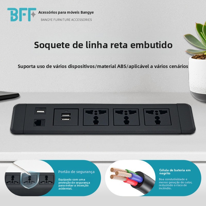 Tomada de mesa embutida multifuncional, escritório, computador, mesa, bancada, jantar, armário lateral, ilha, móveis de