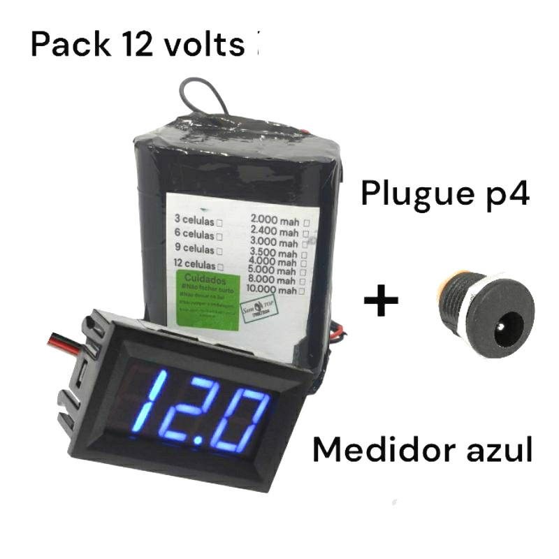 pack Batria 12v e Voltimetro azul TOP som mp3 bob bravox OFERTA