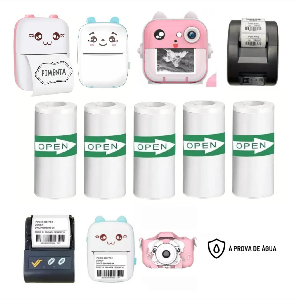 Kit Etiqueta Bobina Adesiva Para Mini Impressoras Gatinho - 5 Rolos em Oferta na Shopee