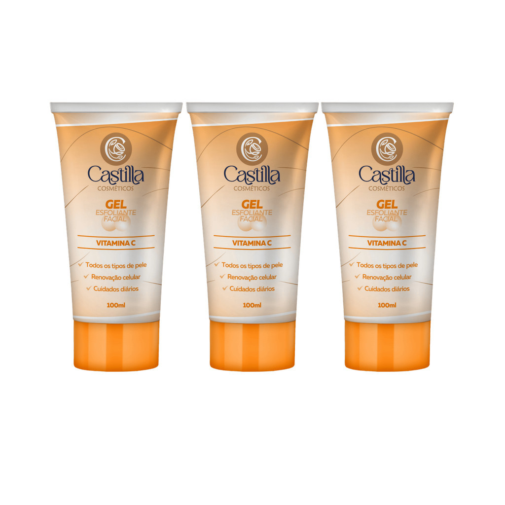Kit 3x Gel Esfoliante Facial Castilla Vitamina C 100mL | Limpa, Ilumina e Renova com Antioxidante