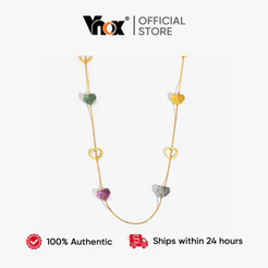 Colar De Pedra Colorida Em Forma De Y Vnox Para Mulheres E Meninas , Longo De Coração Colorido De Camada Dupla