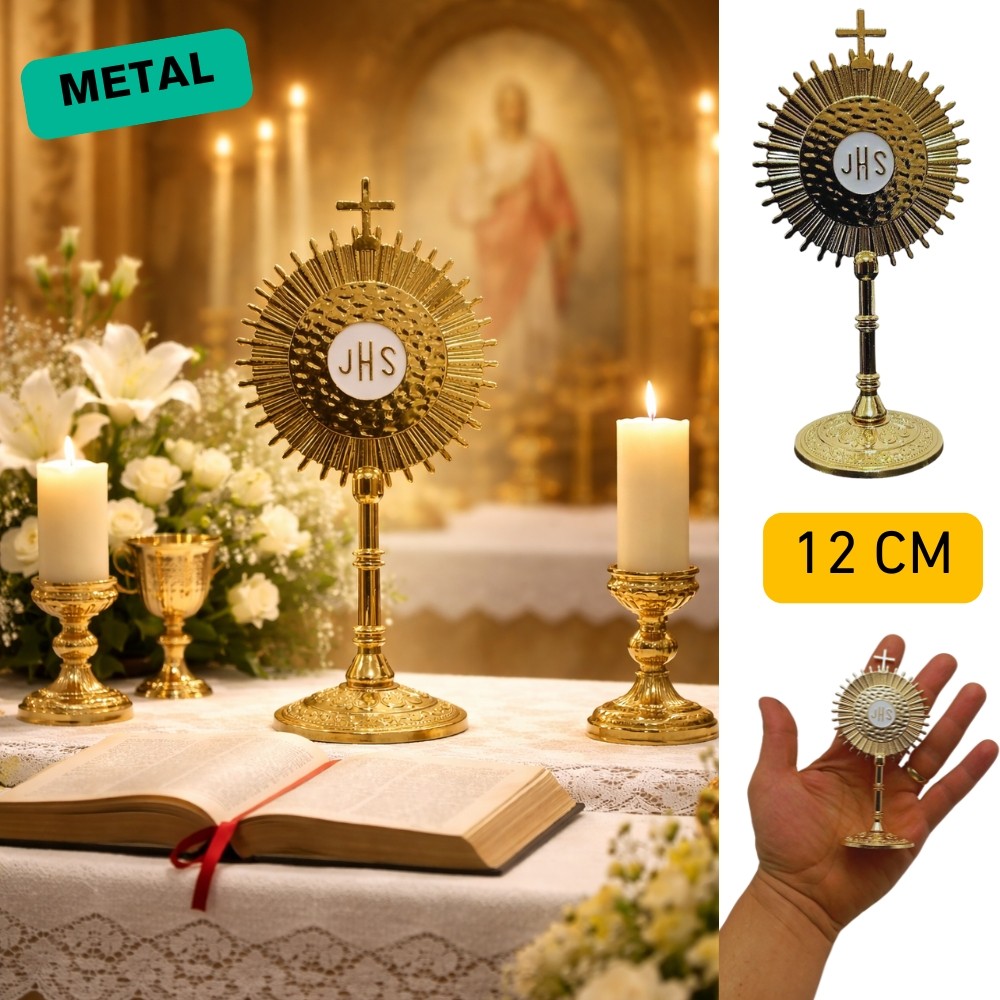 Sacramento Catolico Ostensorio 12 cm Metal Dourado Artigo Liturgico
