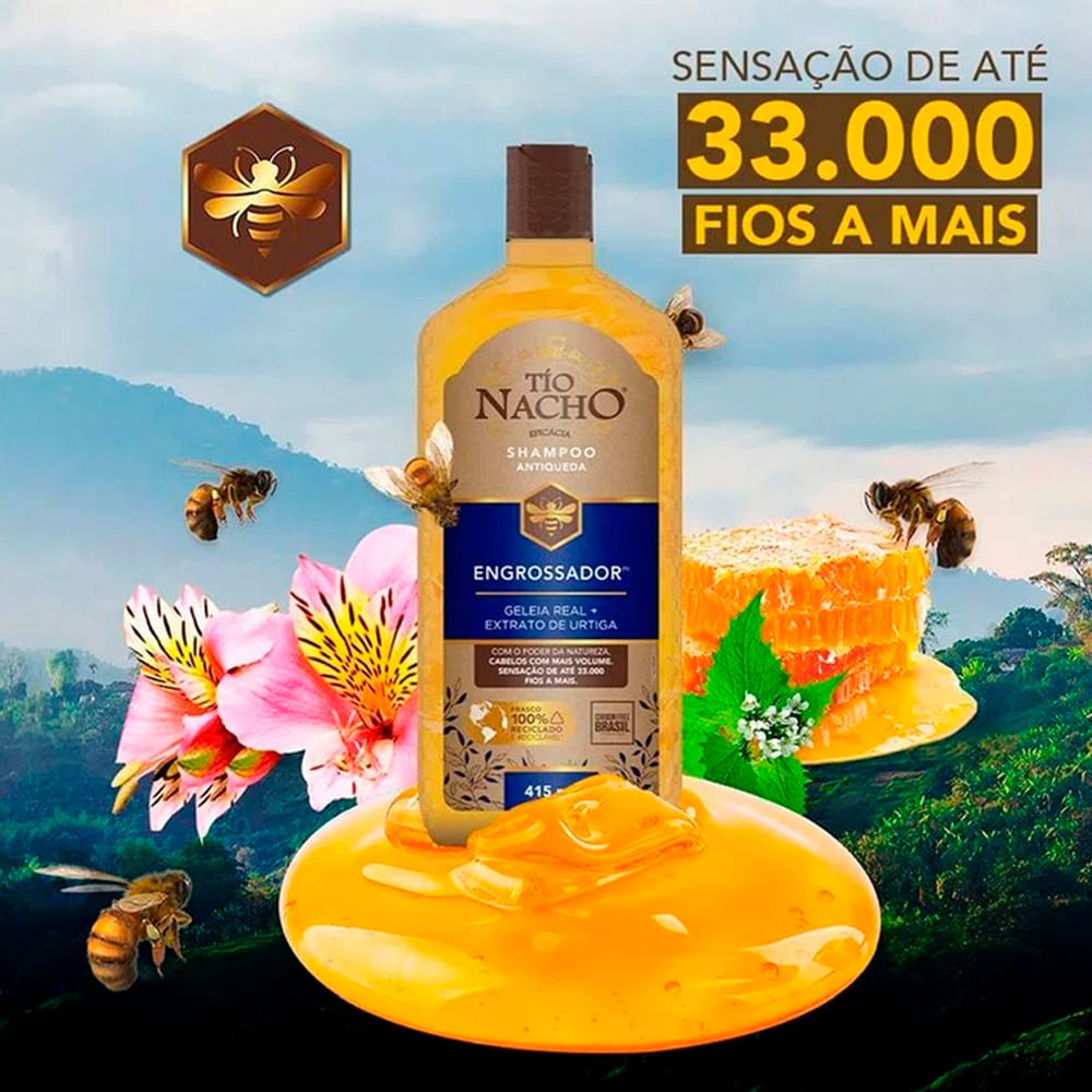Detalhes do Kit Shampoo 415ml + Condicionador 200ml Tio Nacho Engrossador