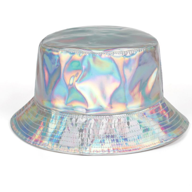zzz Mulheres Homens Coruro Falso Harajuku Hip Hop Bucket Cap Glitter Metálico