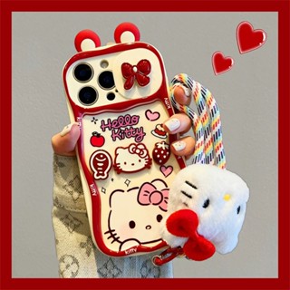 3D Vermelho Morango Kitty Cordão Janela Deslizante Caso De Telefone Para iPhone 17 Pro Max 16 Plus 15 14 13 12 11 À Prov em Oferta na Shopee
