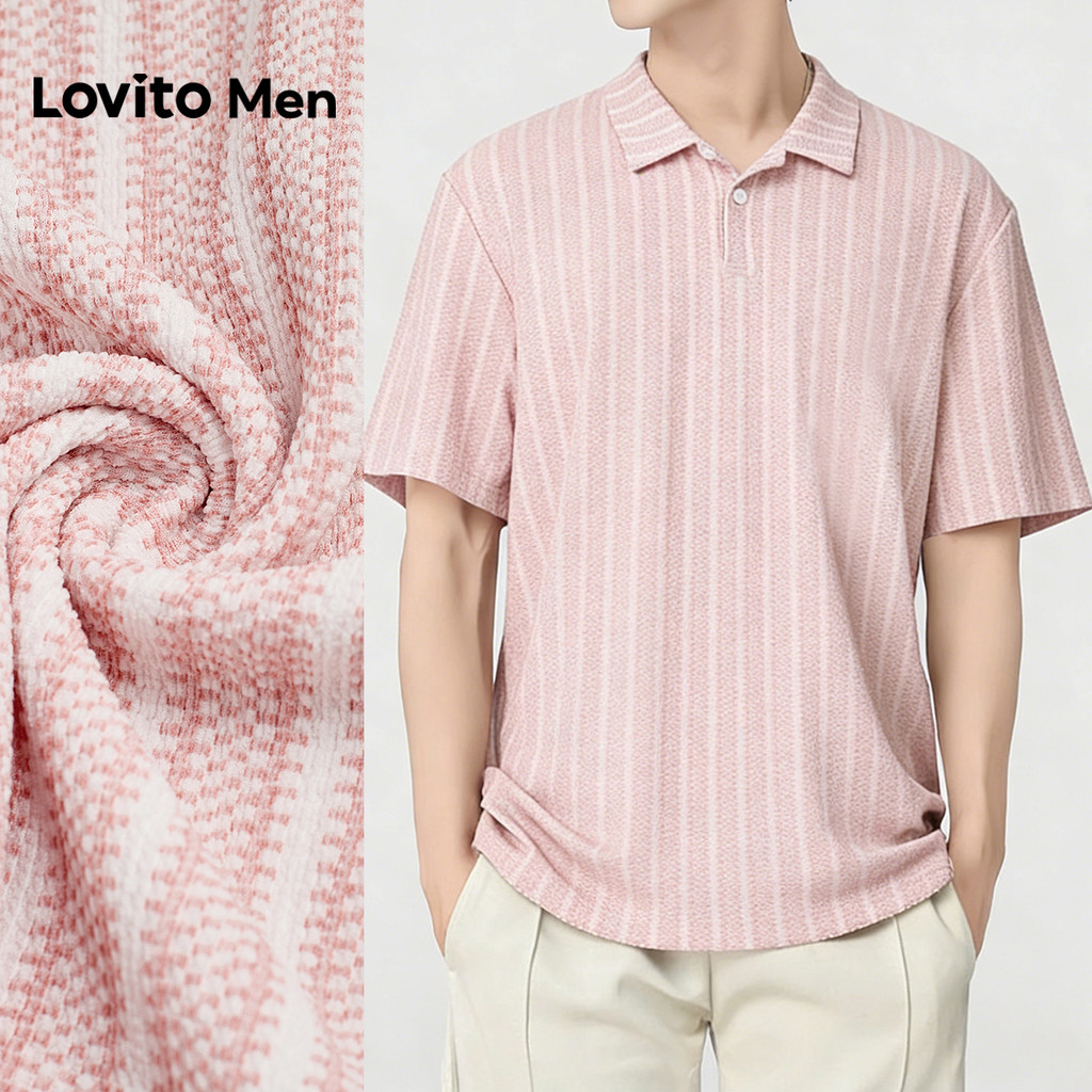 Lovito Men  Camisa Polo Casual com Botão Primavera/verão Rosa para Homens L175ED105 em Oferta na Shopee
