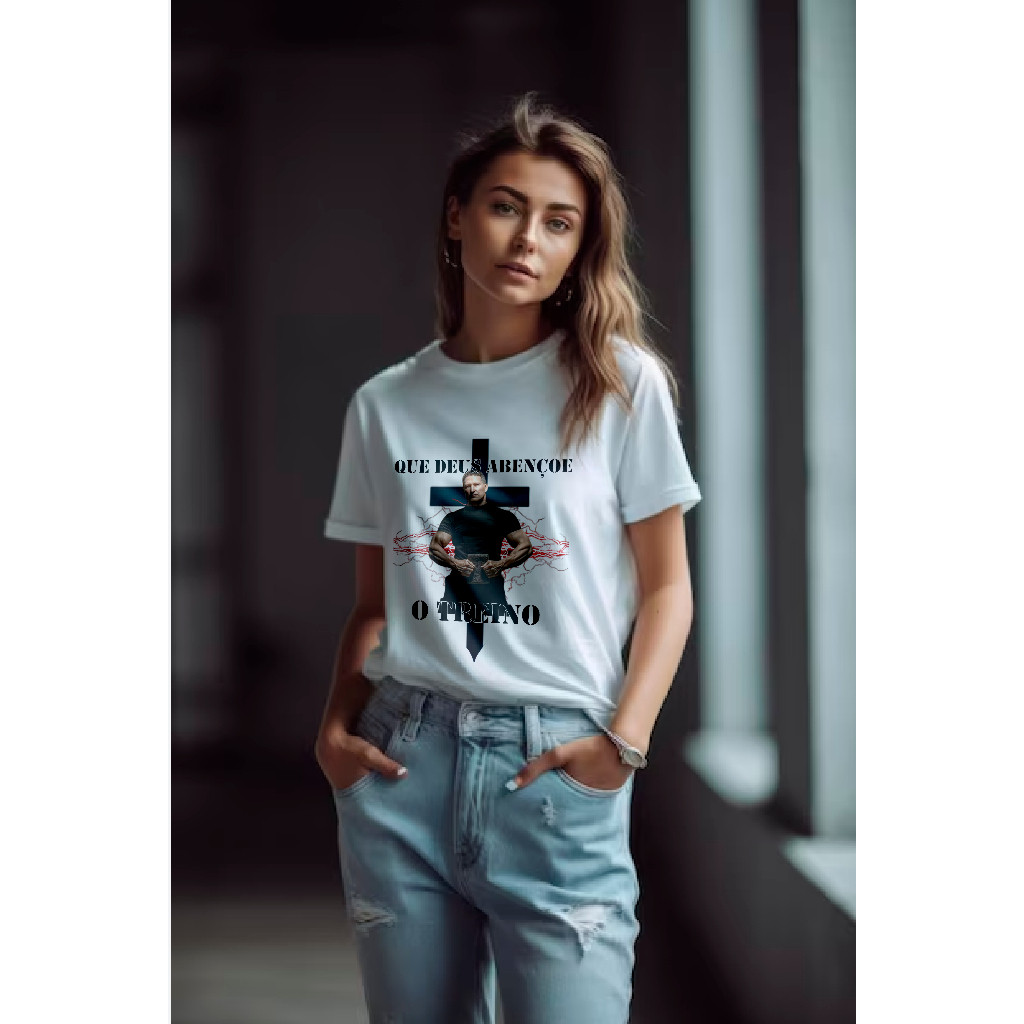 [Camiseta Premium em Algodão Puro]CC Camiseta Deus Abençoe o treino academia musculação maromba feminina
