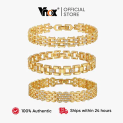 Vnox 14K Banhado A Ouro Zircônia Cúbica Pulseira De Relógio Chunky Link , Moda Luxo Empilhável Jóias Para Presente Femin