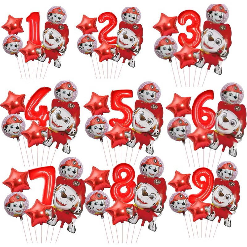 Kit 5 Balão Metalizado Patrulha Canina Marshall + Número Vermelho Decoração Festa Aniversário em Oferta na Shopee