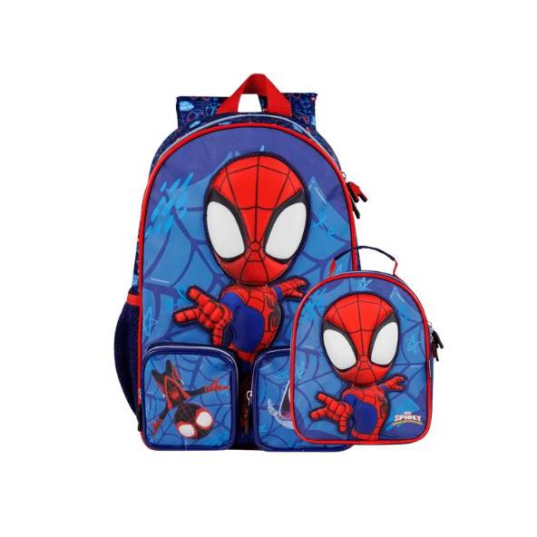 Kit Mochila Escolar e Lancheira Térmica Infantil Masculina Spidey Baby 3D Azul Escura em Oferta na Shopee