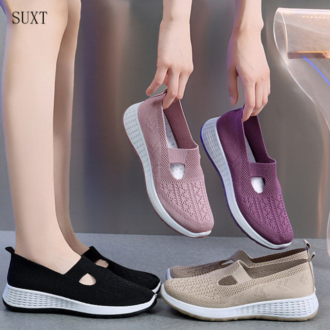 Sapatos Ortopédicos Casuais com Sola Macia e Respirável, Sandálias de Plataforma Elásticas para Mulheres, Tênis Confortá