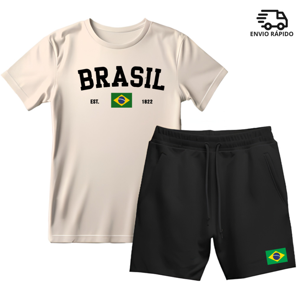 Kit Camiseta + Bermuda tectel Brasil Conjunto Masculino