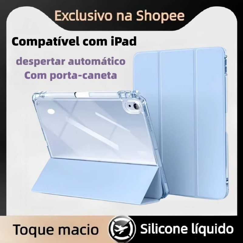 Capa Proteção Compatível com iPad, Design Transparente  Resistente a Quedas e Com Dobra Tríplice