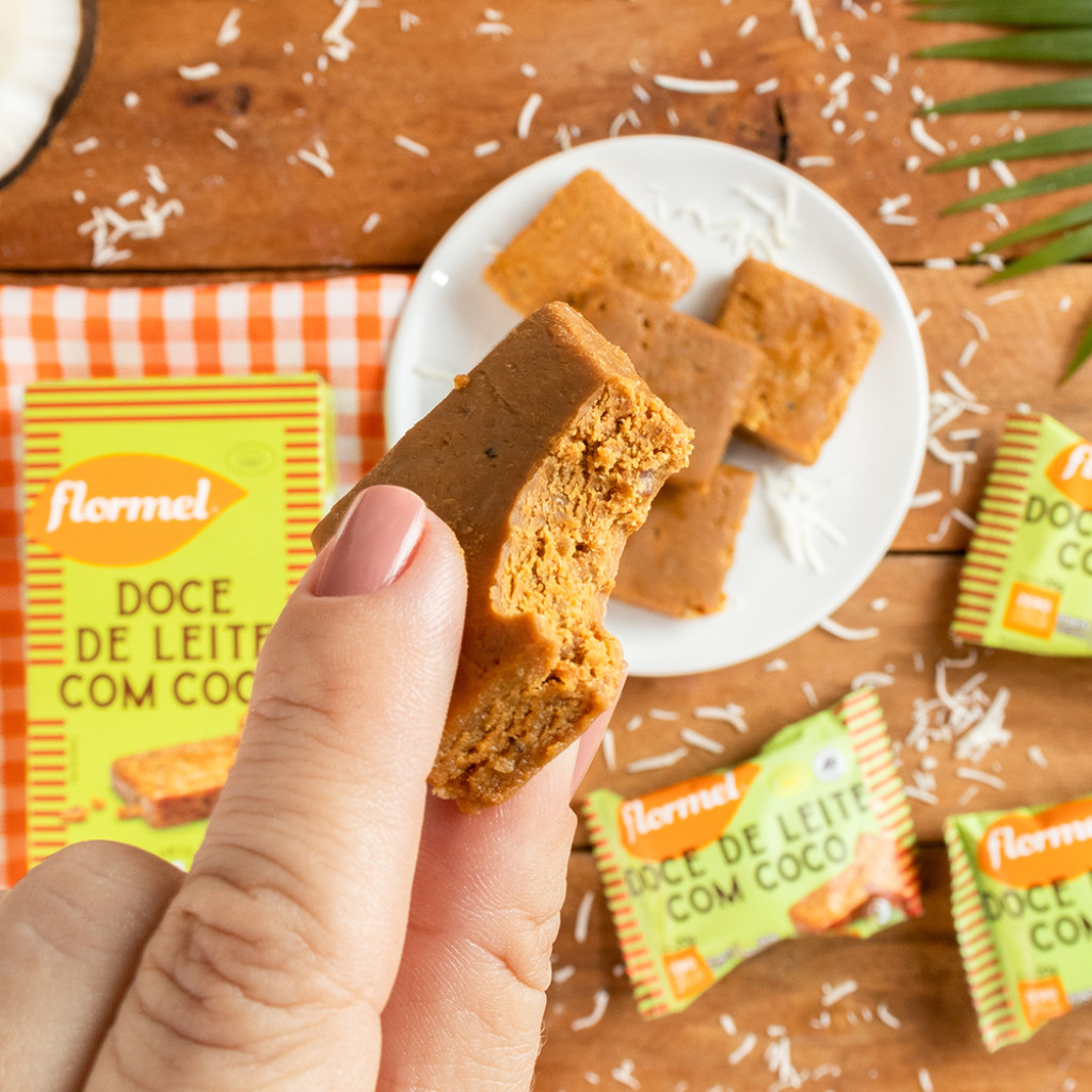 Caixa 24 unid Doce de Leite com Coco Zero Açúcar Sem Gluten Macio Flormel 20g Cada Sobremesa Fit