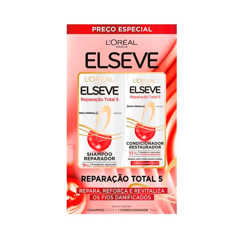 Kit Shampoo 375ml + Condicionador 170ml Elseve Reparação Total 5 