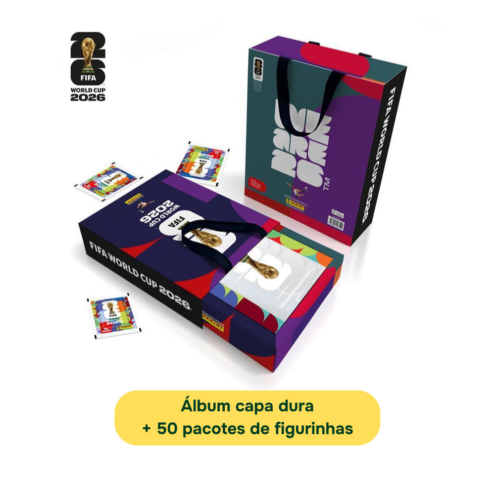 Box Álbum Copa do Mundo FIFA 2026 Capa Dura Prata + 50 Pacotes