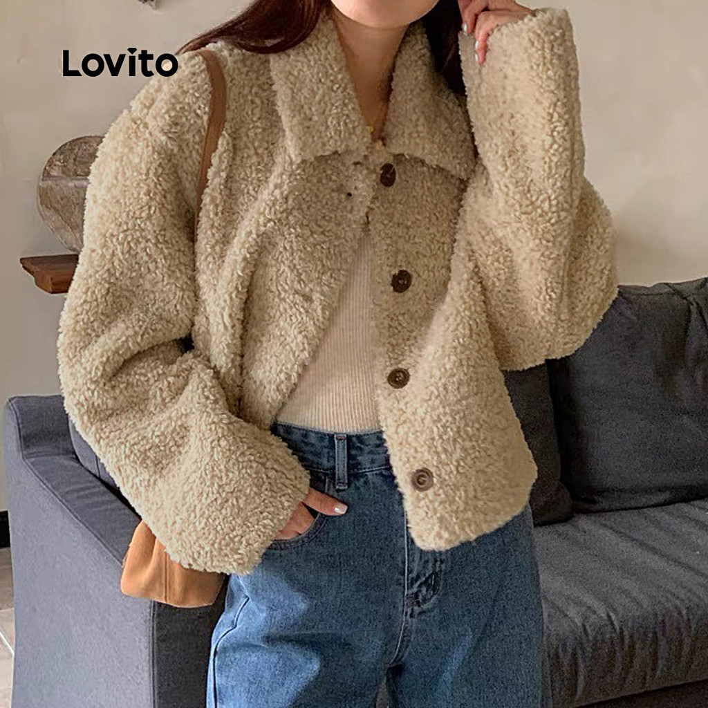 Lovito Casaco Casual com Botões Outono/inverno Khaki Feminino LNL141455