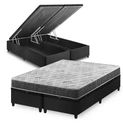 Cama Box Baú King Bipartido Preto + Colchão Espuma D33 Ortopédico Zidi San Francisco 193x203x59cm
