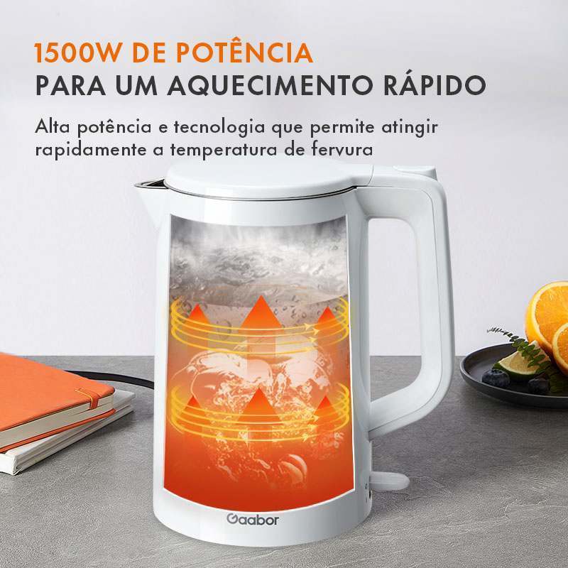 Gaabor Chaleira Eletrica 1,7L Parede Dupla Aco Inoxidavel Resistente Calor EK20M-WH01A · foto 2
